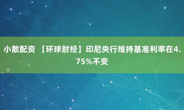 小散配资 【环球财经】印尼央行维持基准利率在4.75%不变